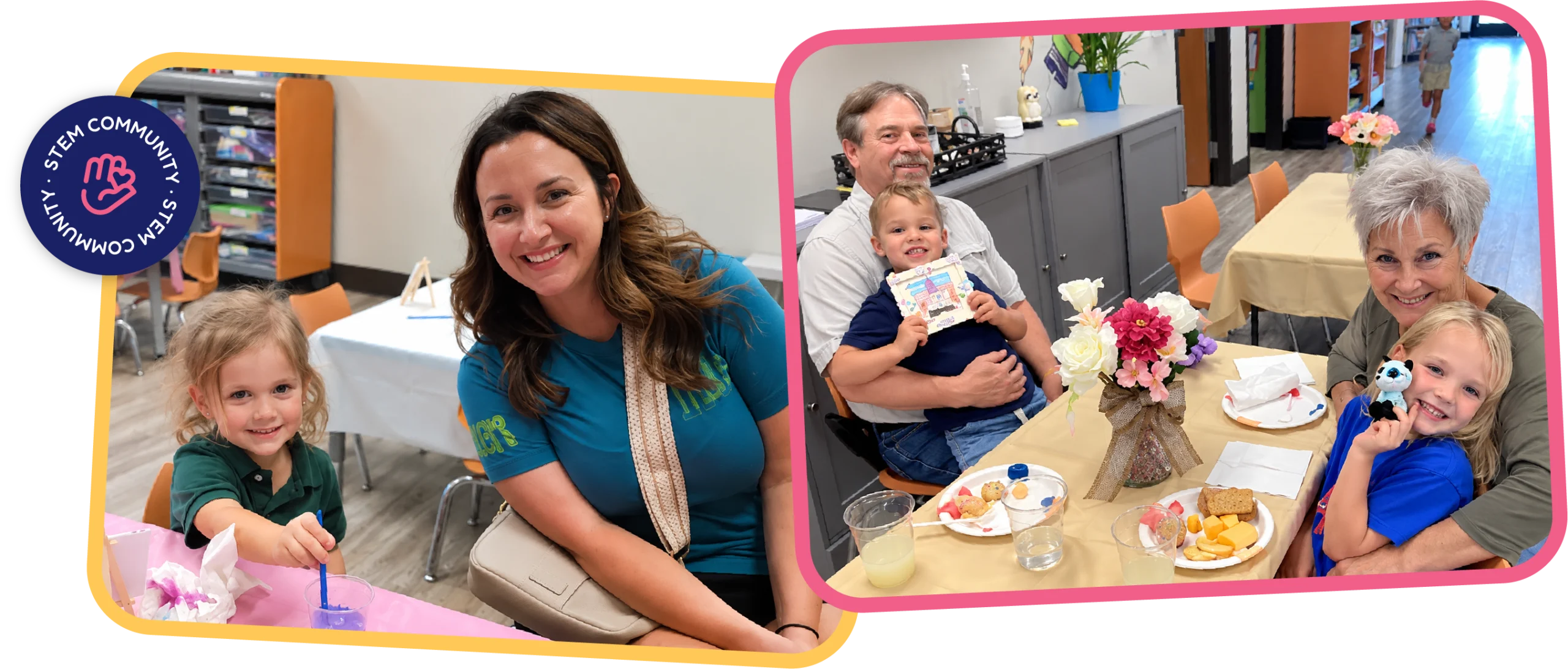 Grandparents and parents smiling with children during a special family celebration event at STEM Bright Beginnings childcare and daycare in Leander, TX