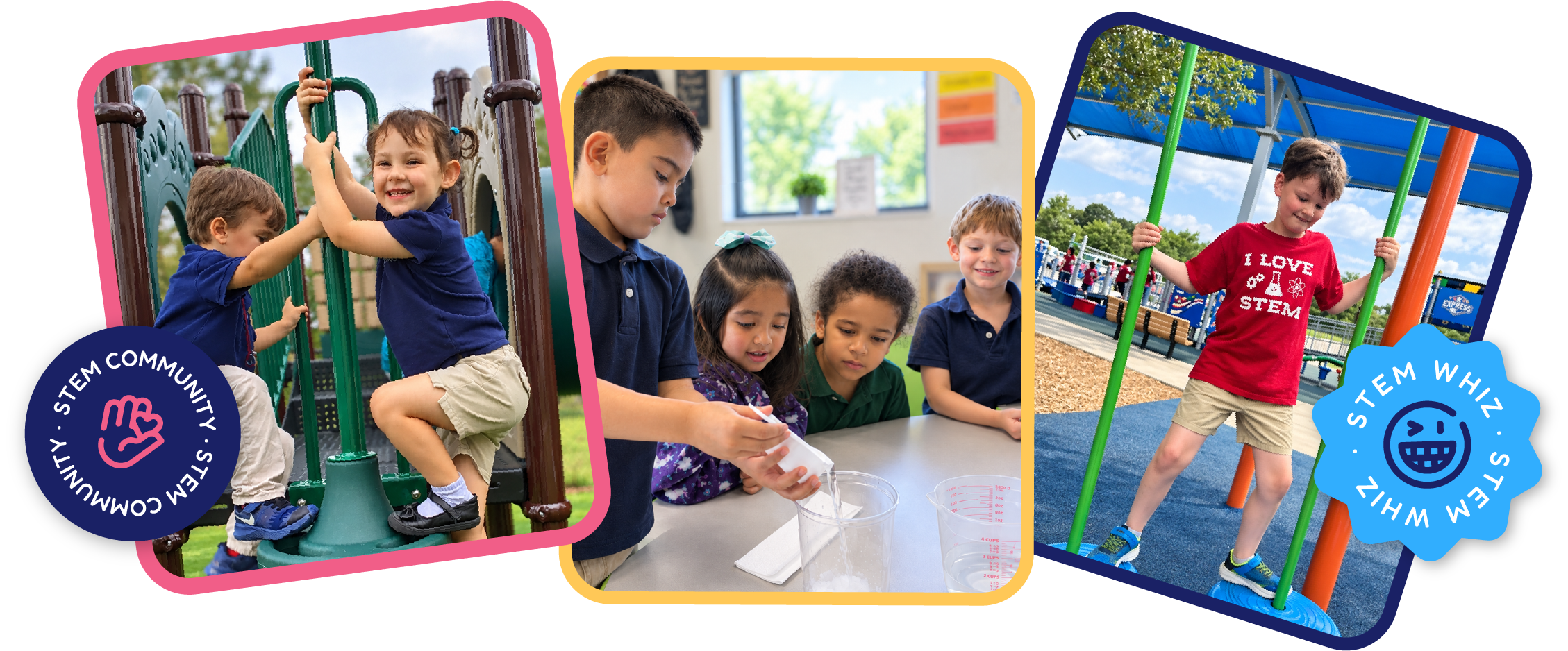 Kids playing outdoors and measuring water at STEM Bright Beginnings daycare in Leander, TX